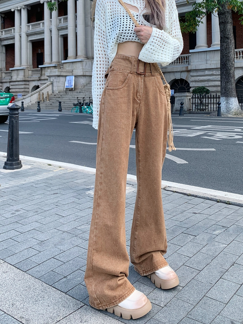 Pear-Shaped Figure Workwear Style Jeans for Women Spring and Autumn Hot Girls High-Waisted Micro-Flared Wide-Leg Floor-Length Trousers