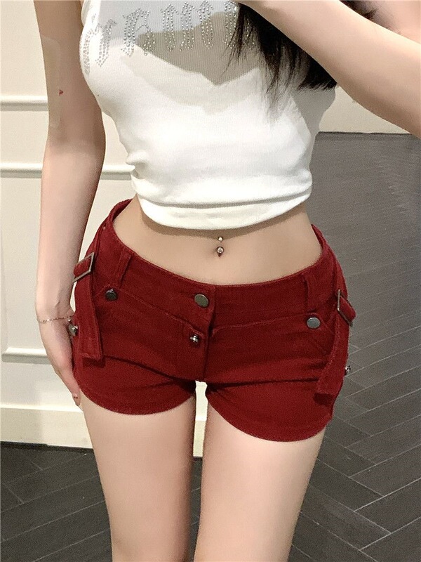 Red Hot Girl Denim Ultra-Short Shorts for Women, Summer Design, American-Style Low-Waist Pants, Tight-Fitting Hip-Hugging Hot Pants for Petite Figures