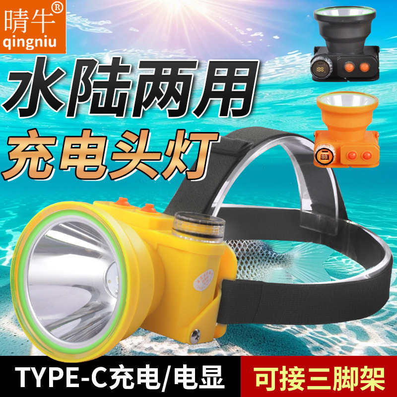 Professional Diving Headlight with Long Battery Life, Led Rechargeable Strong Light, Super Bright Amphibious Underwater Night Diving Search Fish Lamp