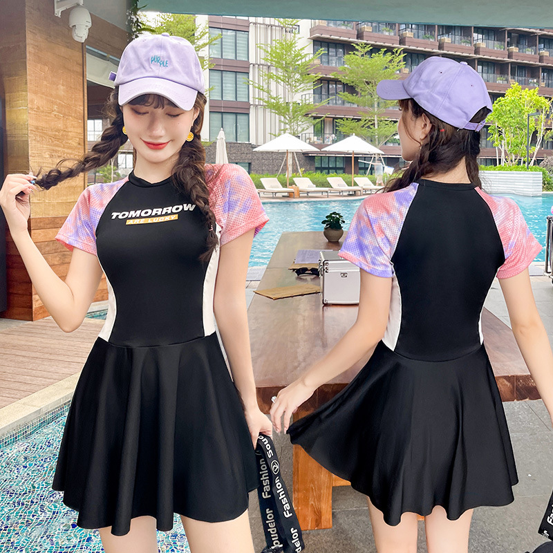 Dividir deportes traje de baño de las mujeres de moda conservador boxeador falda traje de baño estudiante Delgado adelgazamiento traje de baño de aguas termales