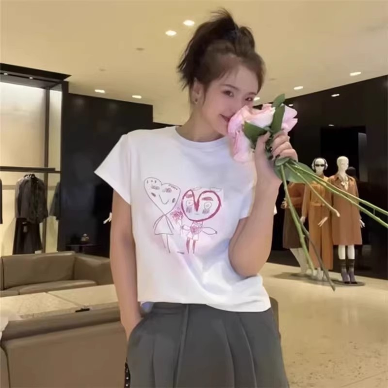 Áo thun nữ cổ tròn cotton thêu hoa hồng tay ngắn — Màu đen ngọt ngào chi tiết 11