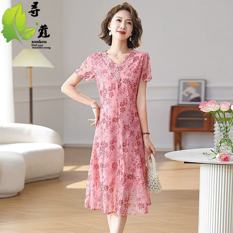 модная женская одежда для женщин среднего и пожилого возраста, женские повседневные юбки средней длины с принтом, тонкие цветочные юбки для 40-60 лет