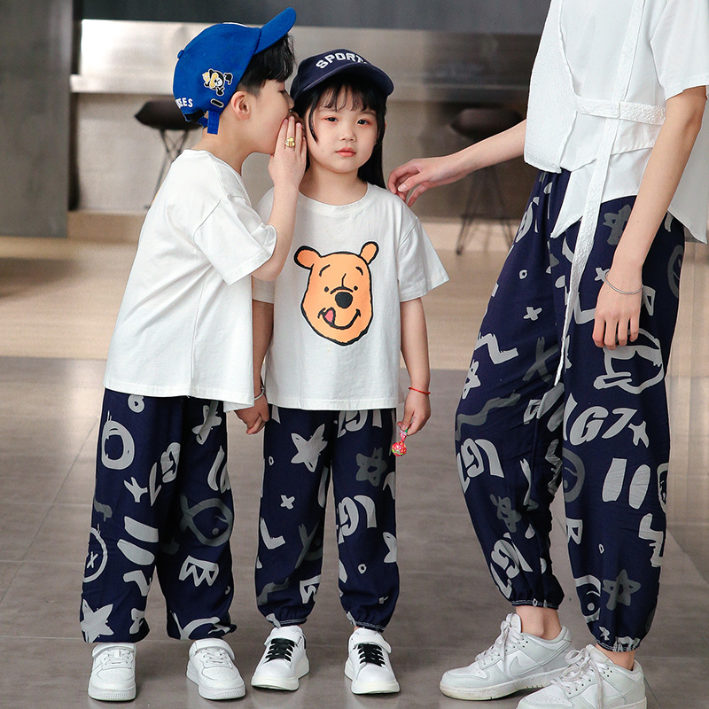 Nuevos pantalones a prueba de mosquitos para niños de verano Pantalones para padres e hijos pantalones a prueba de Mosquitos de algodón para niños Pantalones anchos para niñas bloomers algodón seda