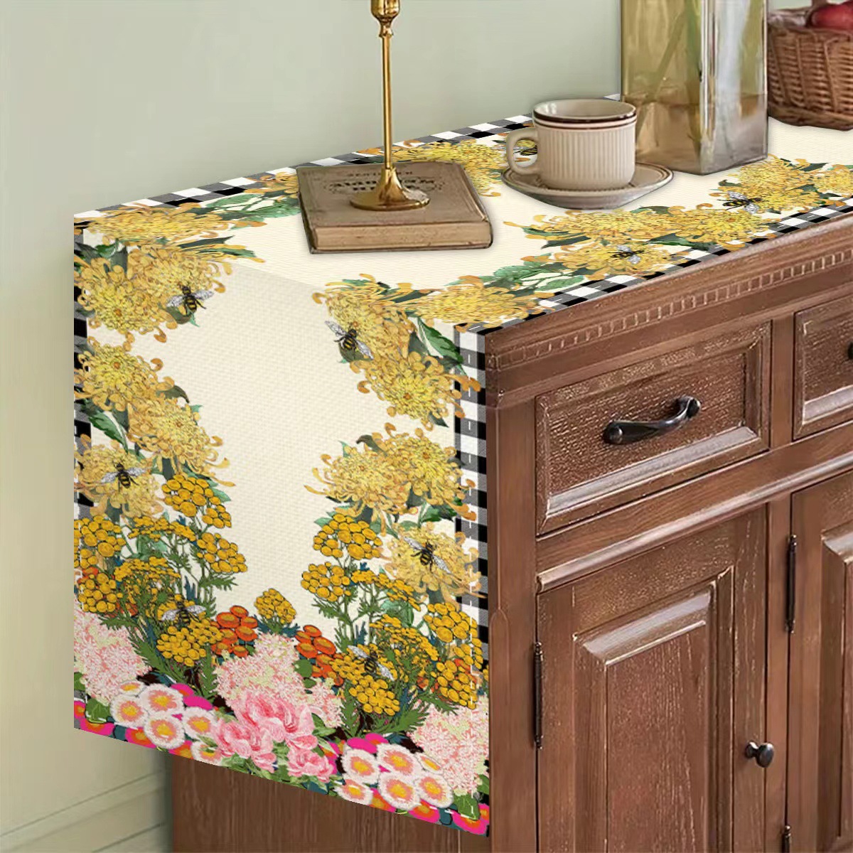 Nuevo transfronterizo impresión digital bandera de mesa Amazon patrón de abeja nórdica anticontaminante aislamiento térmico decoración de mesa de comedor