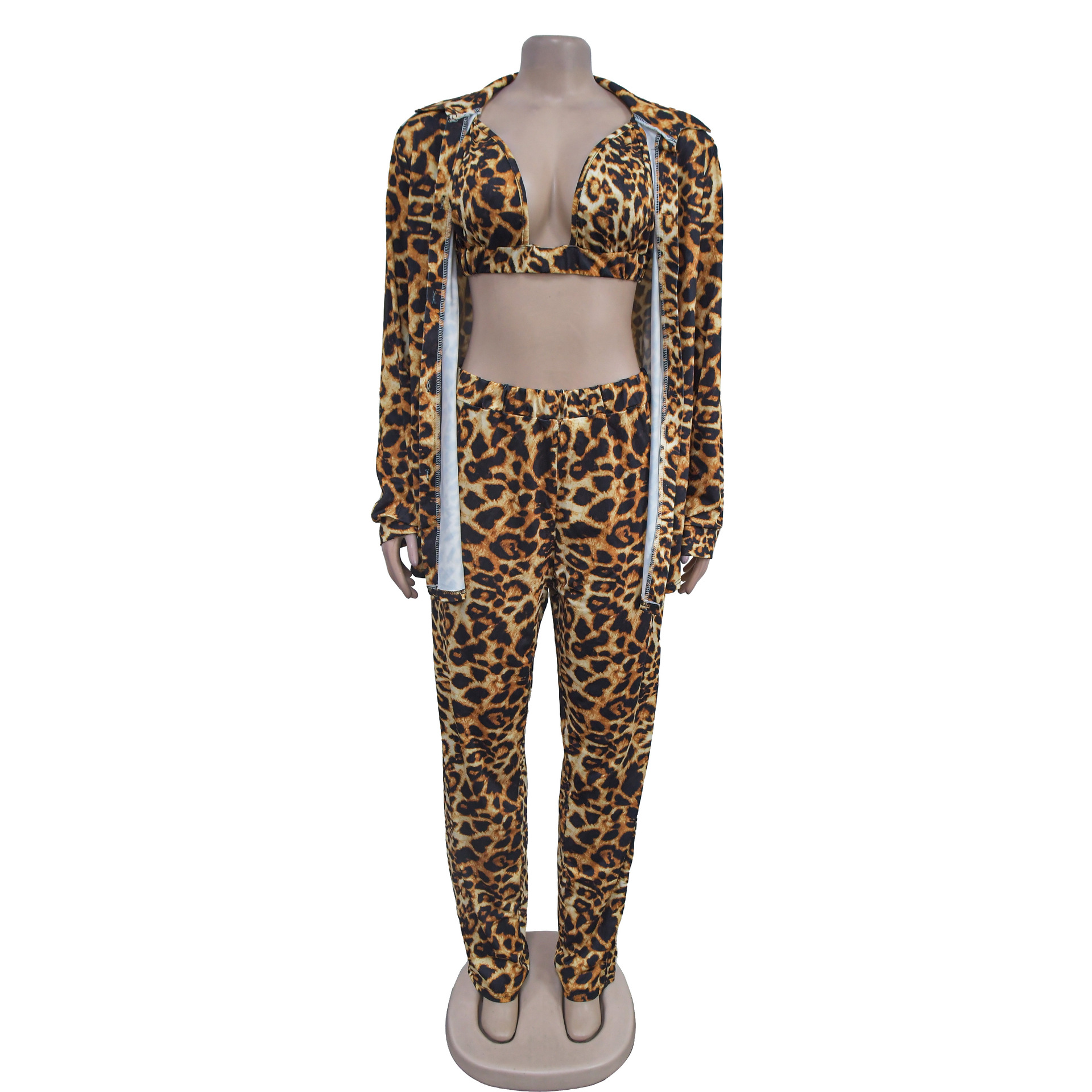 Women's Pant Set With Long Sleeved Collared Jacket And Trousers_voghion.com