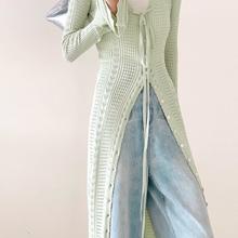 2025春秋新款针织开衫女长款外搭修身显瘦百搭喇叭袖外套罩衫上衣