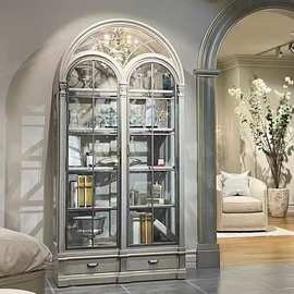 美式art建筑复兴餐边柜书柜法式复古做旧金属半圆拱形酒柜陈列柜