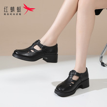 红蜻蜓女鞋女士猪笼鞋包头罗马凉鞋女夏季2024新款真皮妈妈洞洞鞋