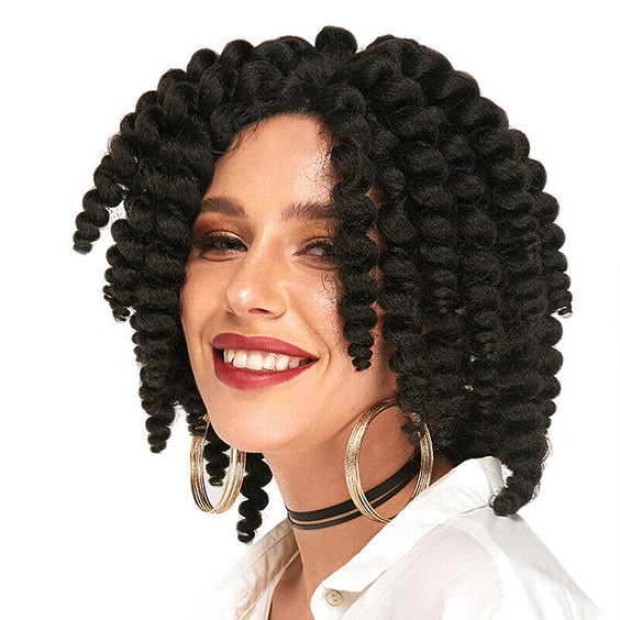 Synthetic hair 8 inch black women's hair soft curl passion Fried Dough Twists crochet braid_voghion.com