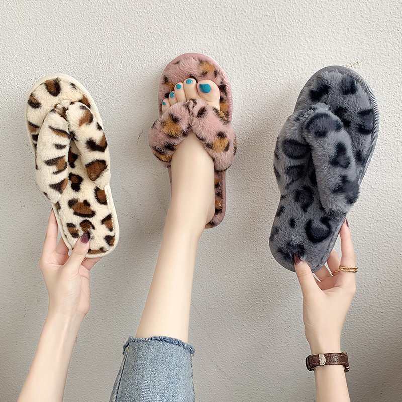 Cross-border Mao Mao slippers leopard print flip-flops women's new home fashion flat rabbit fur slippers foreign trade Xinjiang Cotton