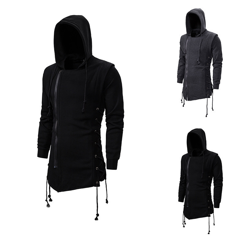 2023 foreign trade Amazon dark hooded loose sweater European size men's oblique zipper solid color fashion sweater coat 2023 foreign trade Amazon dark hooded loose sweater European size men's oblique zipper solid color fashion sweater coat