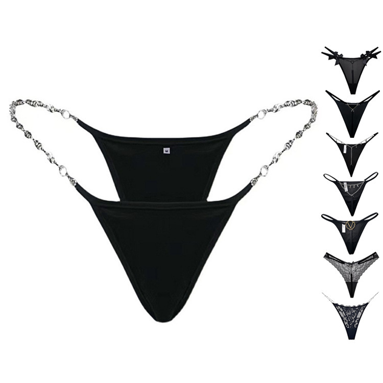 Dropshipping! a Variety of T-Pants, European and American Chain V-Pants Trendyy Cross-Border Sexy Black Metal Thongs