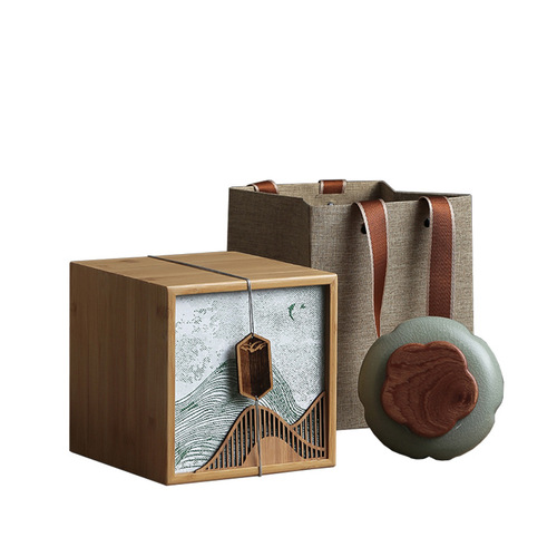 Yuanshan Spring Tea Ceramic Tea Can Packaging Box Empty Gift Box Longjing Green Tea Biluochun Bamboo Half Catty Bamboo Box