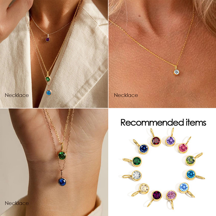 1 Piece Stainless Steel Rhinestones PVD Coated 14K Gold Rose Gold Real Gold Plated Round Polished Pendant Lab Created Gemstones display picture 2