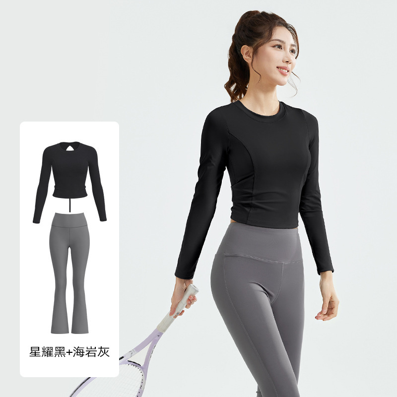 Juyi Tang nuevo conjunto de yoga para mujeres cuerdas de tirón de manga larga boquilla de entrenamiento para correr conjunto de fitness