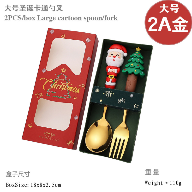 新しいクロスボーダー大型クリスマスフォークとスプーン食器セットステンレス鋼クリスマススプーンイン高価値コーヒースプーン|undefined