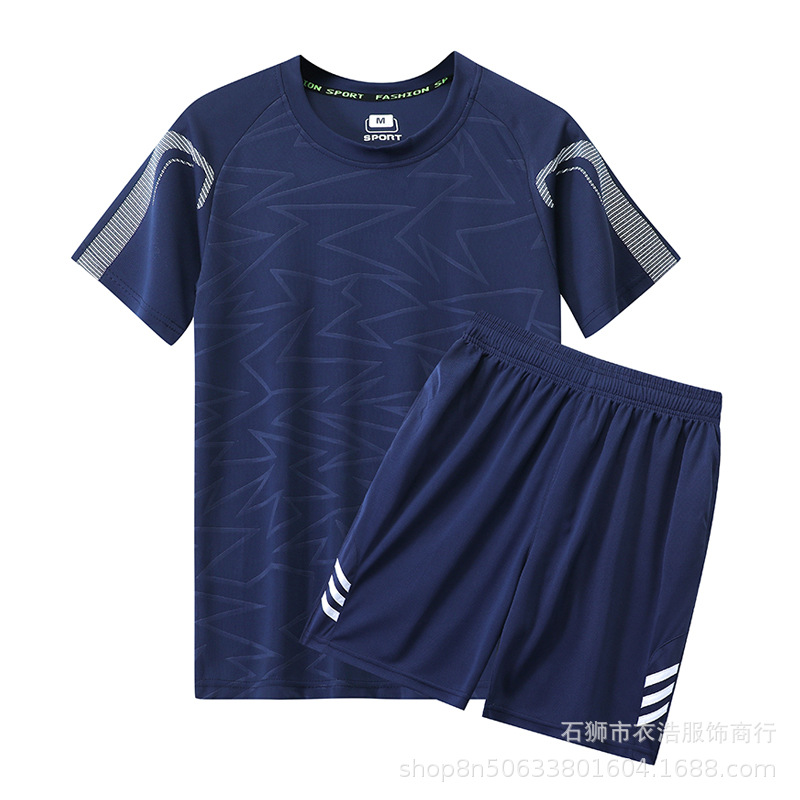 Traje deportivo de verano de secado rápido para hombre, conjunto de dos piezas de camiseta de manga corta y pantalones cortos para correr y entrenar por la mañana, talla grande.