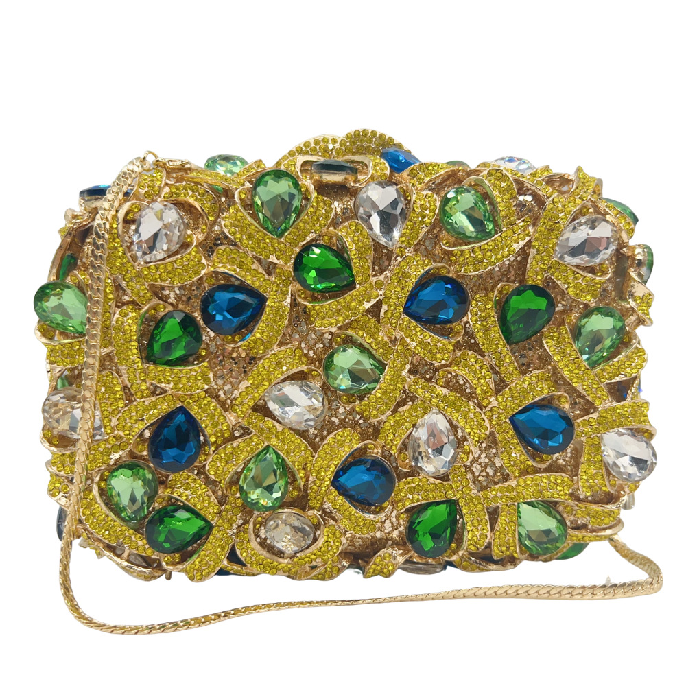 Túi clutch nữ đính pha lê kim cương dạ hội sang trọng — Bạc AB, màu xanh hoàng gia, sâm panh, kim cương vàng trên nền vàng chi tiết 1