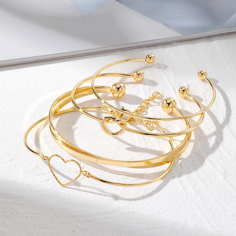 2 STK Alloy Knot Creative Peach Heart Geometry Cross Armband 4-delat set_voghion.com