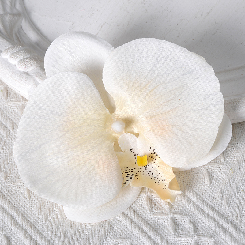Película blanca Phalaenopsis flor cabeza pétalo simulación flor accesorios tocado horquilla diy flor decorativa de boda hecha a mano