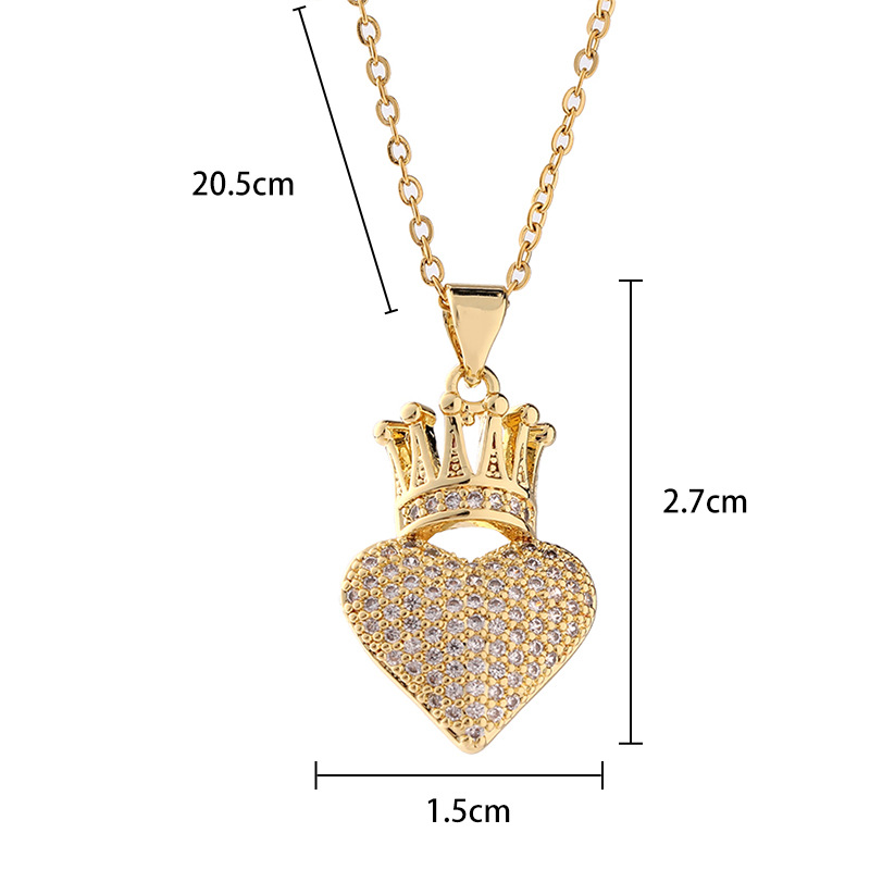 Fashion Heart Shape Crown Copper Plating Inlay Zircon Pendant Necklace 1 Piece