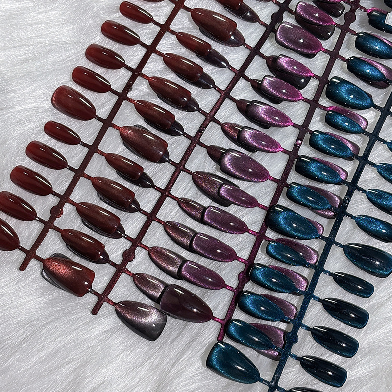 Casual Manicure Pure Color Super Flash [Hailey Almond] Cat Eye Wearable Nails High-End Fake Nails Finished Pre-Made Nails