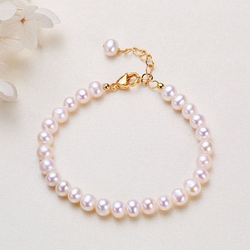 Pearl Bracelet Wholesale Near Round White Pearl Copper Gold Plated Zhuji Freshwater Pearl Jewelry Bracelet for Women