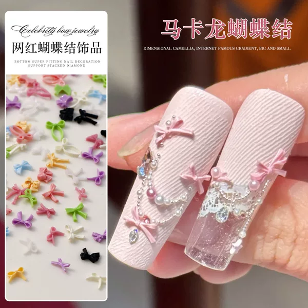 Nail Art Accessories Mixed Style Bowknot 3D Macaron Colorful Ribbon Small Bow Resin Nail Art Rhinestones Ins Style