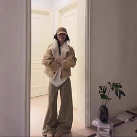 羊羔毛外套女2025新款冬季廓形撞色复古皮毛一体机车服百搭上衣潮