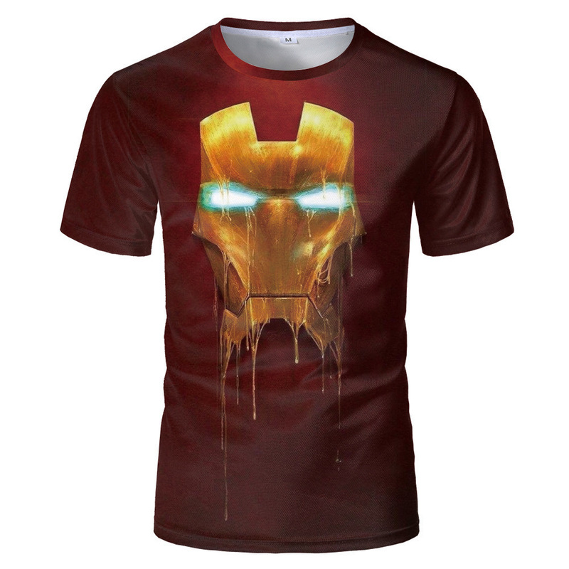 2019 Summer New Stylish Iron Man Mask 3D Stereo Printing Pattern Short-Sleeved T-Shirt Men's Bottoming Shirt T-Shirt