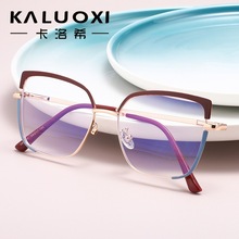 2024新款猫眼眼镜金属弹簧腿双色镜框欧美潮流平光镜防蓝光眼镜架