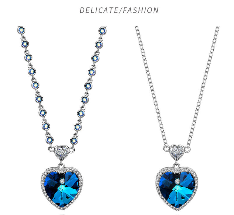 Fashion Heart Shape Sterling Silver Inlay Crystal Pendant Necklace 1 Piece