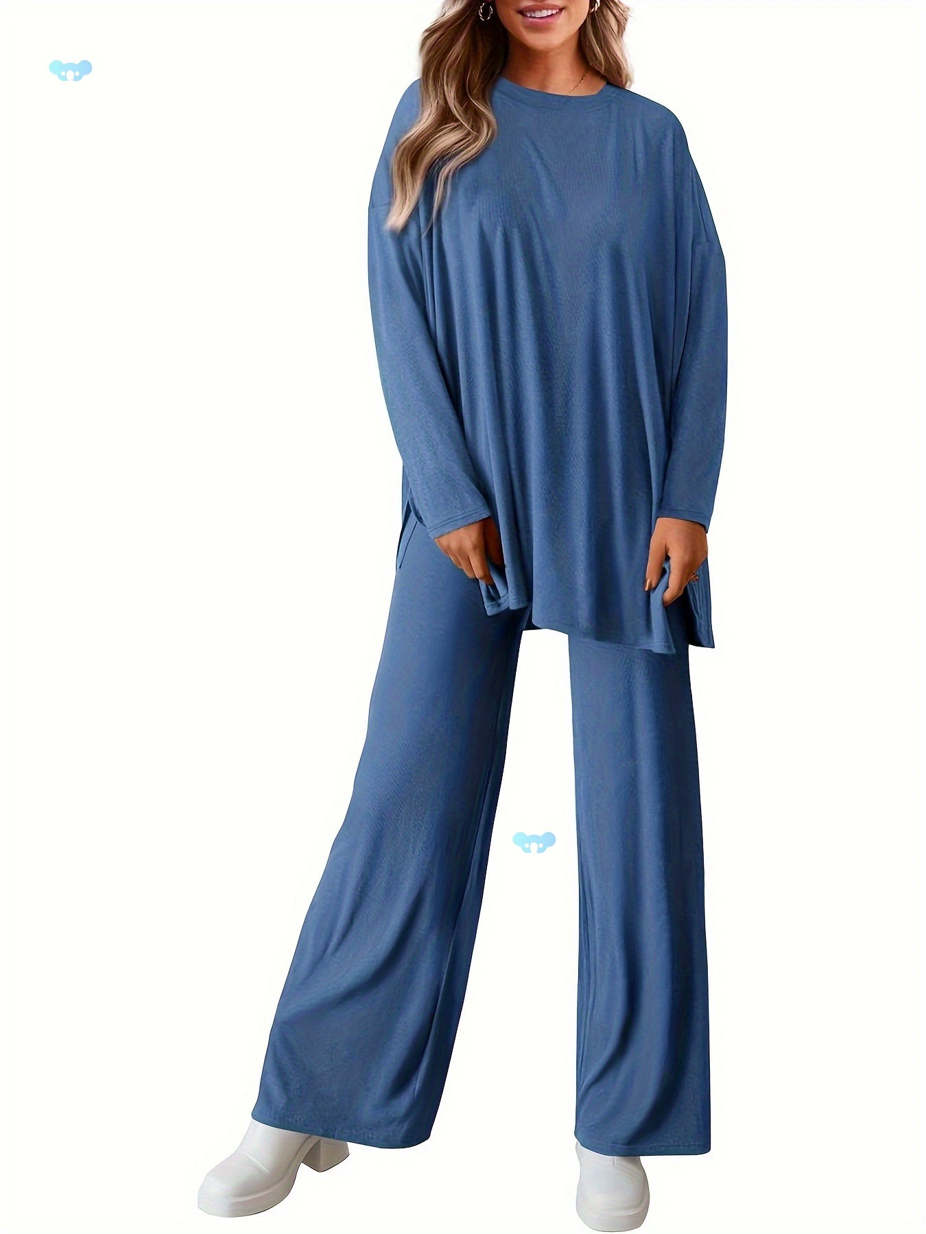 Широкие брюки и топ: женский комплект из 2 предметов для повседневной носки, осень-весна