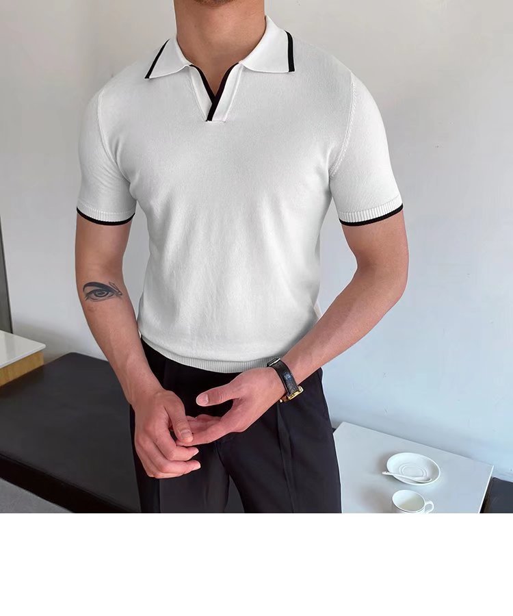 Herren Slim Fit Polohemd Mit Farbblock Sommer Strickpullover_voghion.com