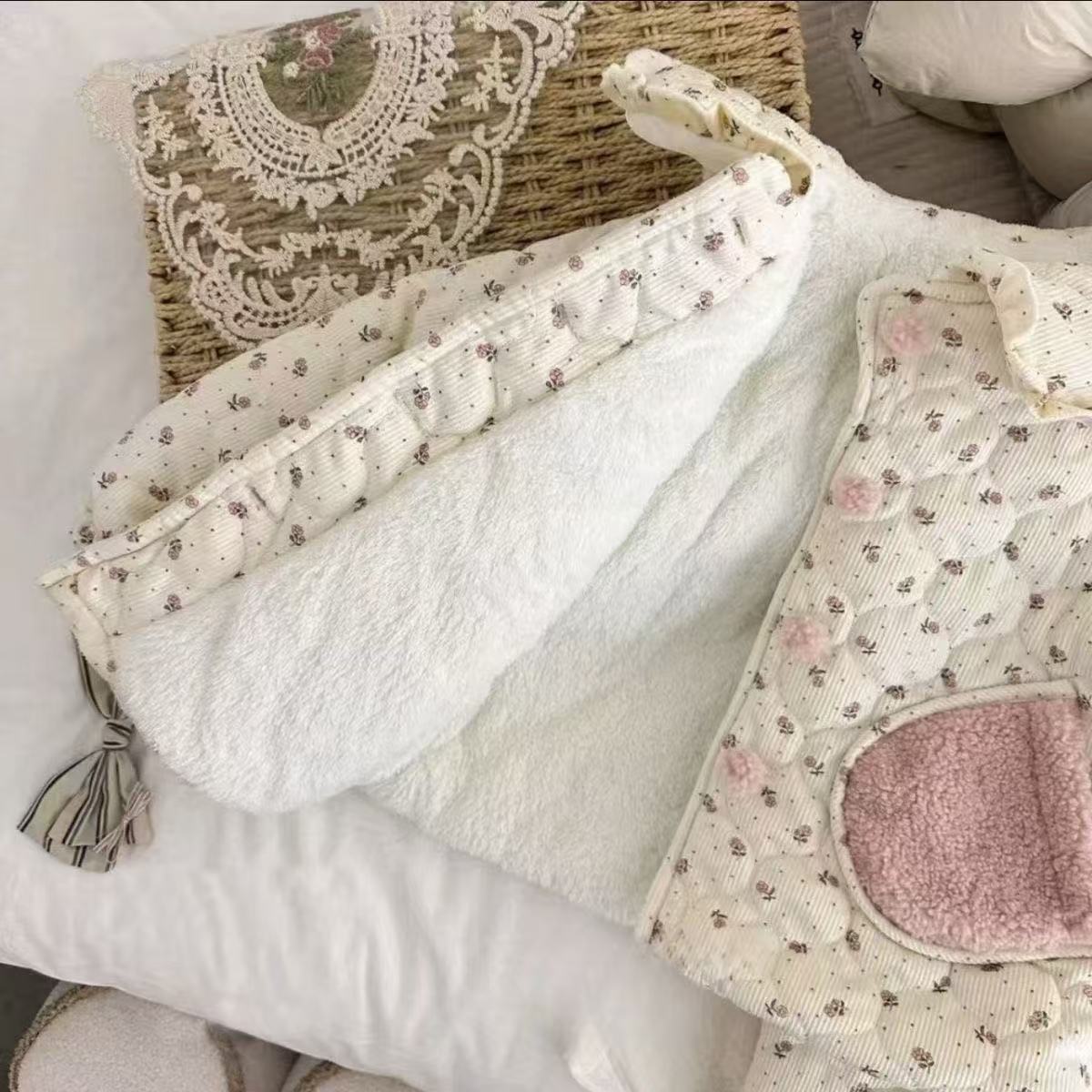 어린 소녀와  를위한 두꺼운 따뜻한 가정 옷을 기모 어린이 잠옷 겨울 두꺼운 3 층 퀼트 겨울