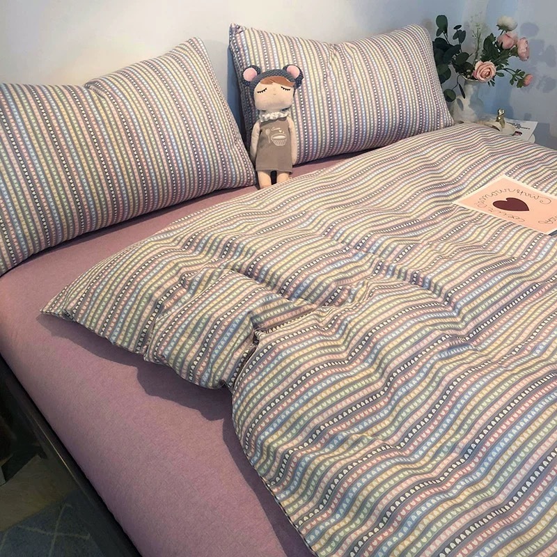 Heart-patterned, Fresh Youthful, Girlish Style, Heart-patterned Four-piece Set, Simple Bed Sheet And Duvet Cover,_voghion.com