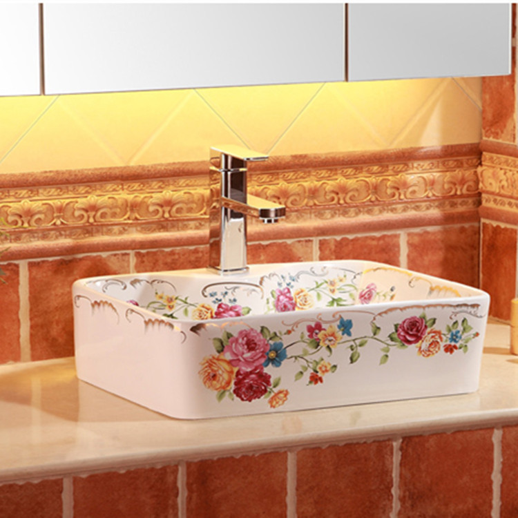 Mesa redonda cuenca balcón cuadrado lavabo de cerámica lavabo de color lavabo de oro Cuenca del arte