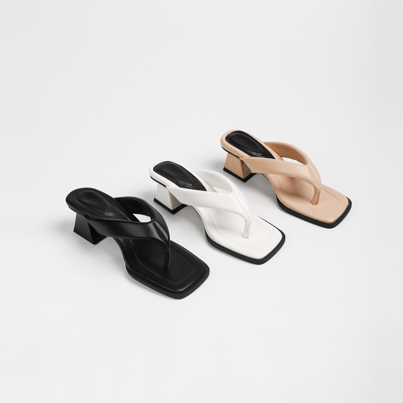 2025 Summer New Square Toe Thong Sandals Women's Outerwear Niche Lazy Slip-On High Heel Herringbone Sandals 2025 Summer New Square Toe Thong Sandals Women's Outerwear Niche Lazy Slip-On High Heel Herringbone Sandals
