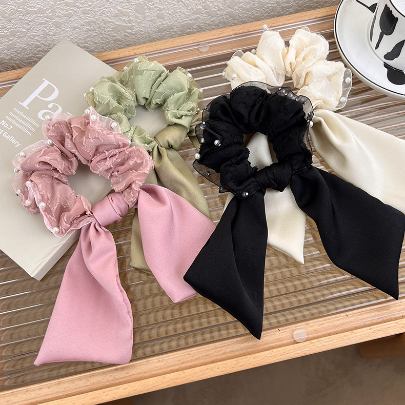 Fashion Bow Knot Cloth Inlay Artificial Pearls Hair Tie 1 Piece display picture 1