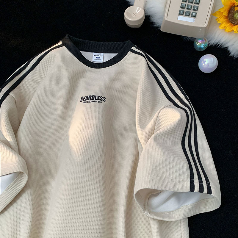Waffleted Short-sleeved T-shirt Men's Summer Thin Trendy Brand Fashionable All-match Teenagers T-shirt American Heavy Half-sleeve