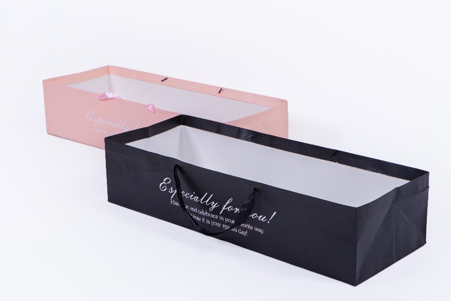 现货 长方形鲜花礼盒手提袋 金色密语纸袋可设计logo源头厂家直发