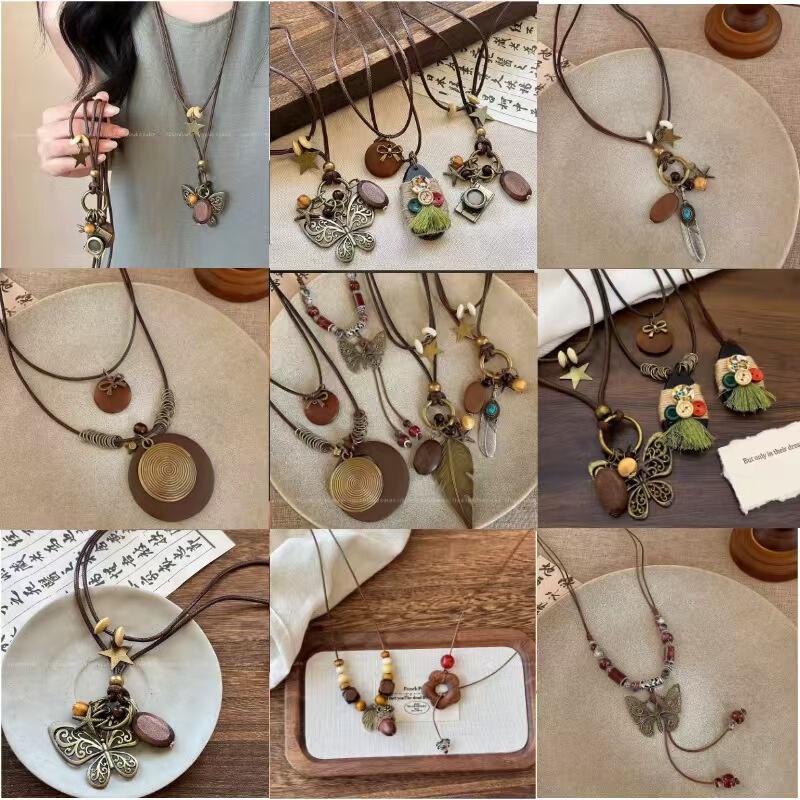 Vintage Bronze Feather Necklace for Women, Bohemian Style 2026 Ethnic Style Sweater Chain, High-End Fashion Accessory Gift