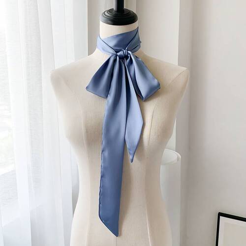 Korean-style hairband 200 cm solid-color thin long strip silk scarf for women, versatile small neck scarf, decorative ribbon, bag tie.