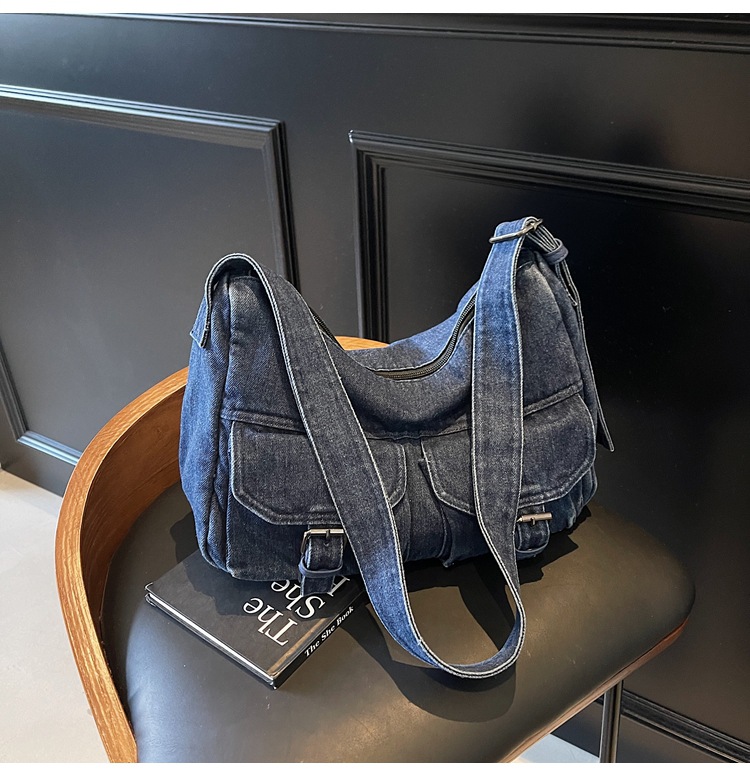 Bolso de mezclilla retro de gran capacidad para mujer 2025 nueva moda simple bolso de mensajero de un solo hombro bolso de viaje casual image 8