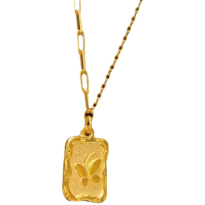 New butterfly square necklace brass gold-plated butterfly tag necklace women's simple design_voghion.com