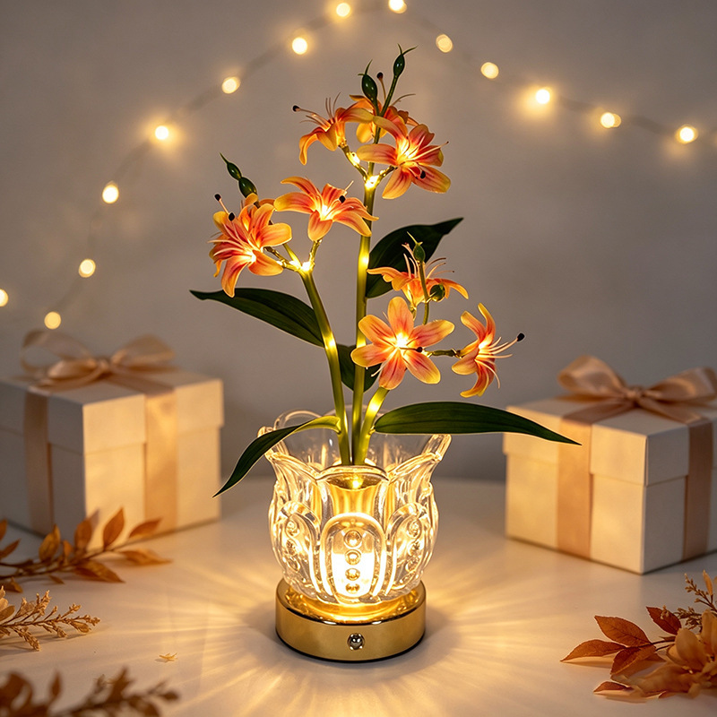 Cross-border mini lily night light, creative table lamp, ambient decorative light, bedside lamp for the bedroom, a romantic gift
