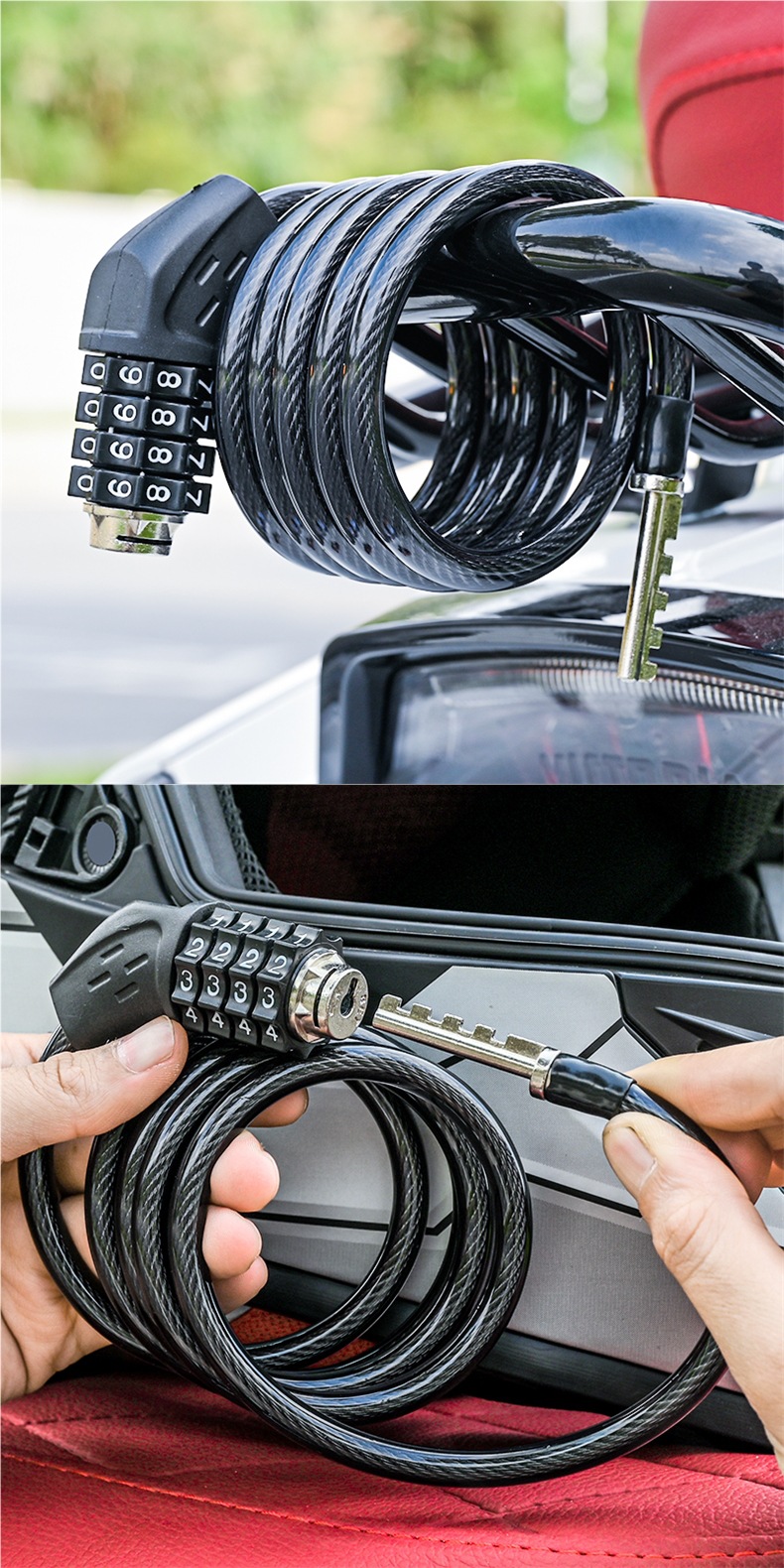 Steel Wire Helmet Lock Motorcycle Bicycle Anti-Theft Helmet Lock Telescopic Steel Wire Lock Cow Password Lock Head Password Lock