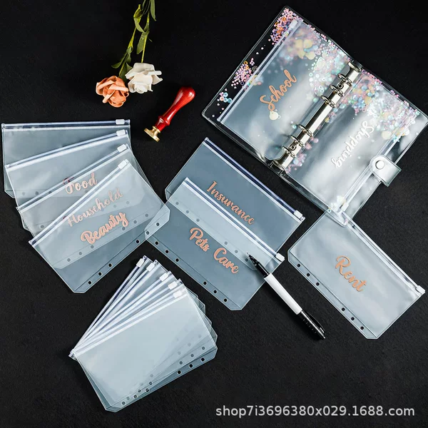 Cross-Border Pvc Transparent Bag A6 Notebook A5 Storage Zipper Bag Information Bag Budget Book Business Card Book A4 Loose-Leaf Bag