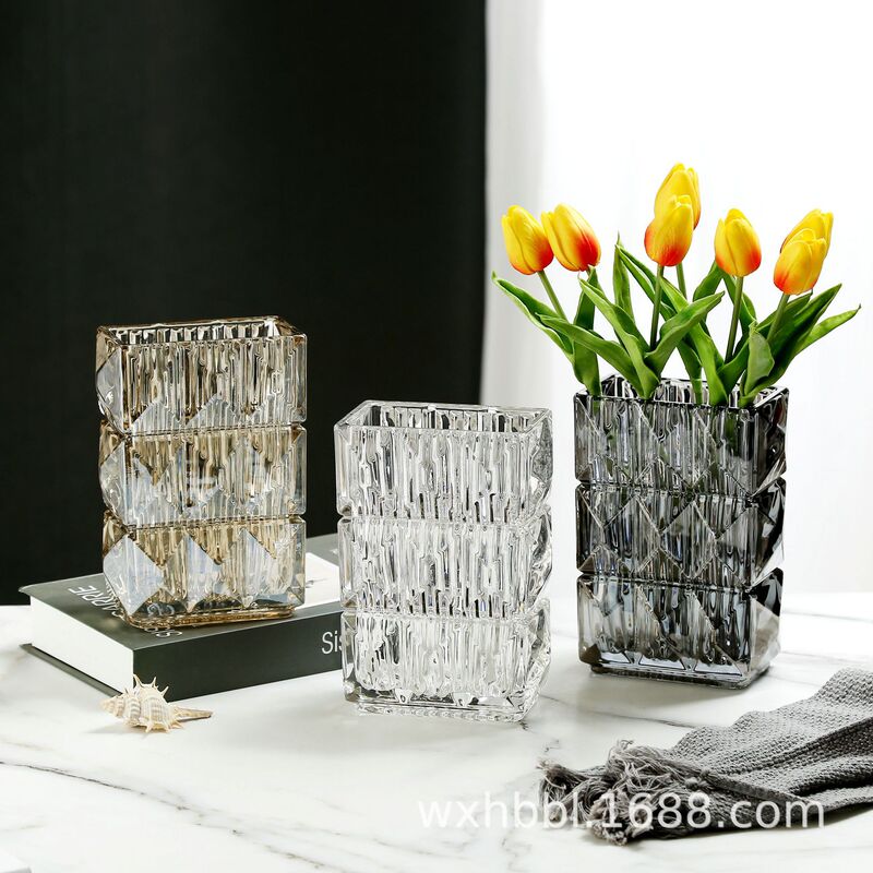 Nordic Ins Style Crystal Glass Vase, Thickened, Wholesale, High-End Luxury Transparent Ornament for Living Room, Rose Hydroponic Flower Arrangement