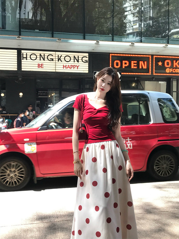 EIA一尧【波尔卡乐章】港风气质半身裙女夏韩系温柔减龄波点a字裙|undefined